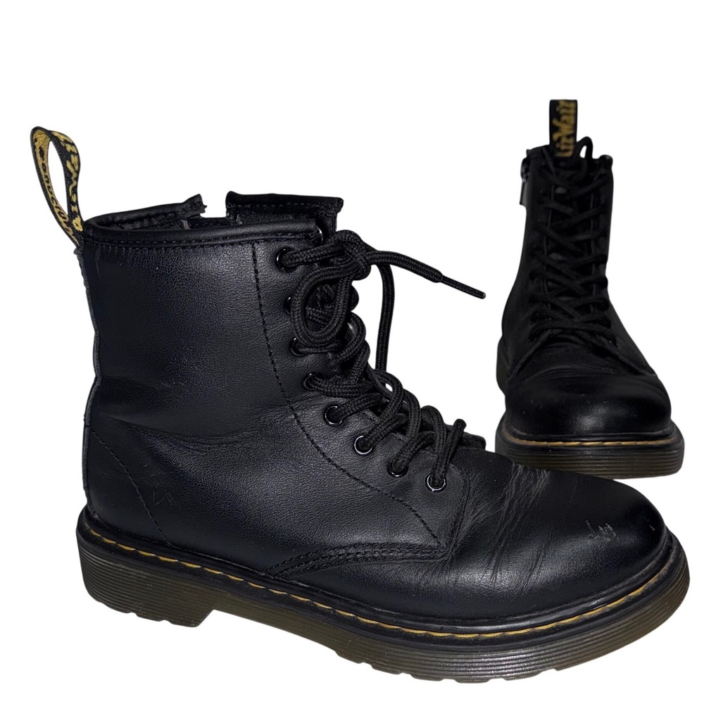 Dr. Martens 1460J Delaney Boot Kids Size 2 Black Good Leather Side Zip Combat